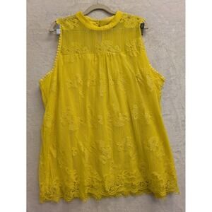 Olivia Blu 3X Yellow Lace Sleeveless Blouse High Neck Keyhole Lined Top